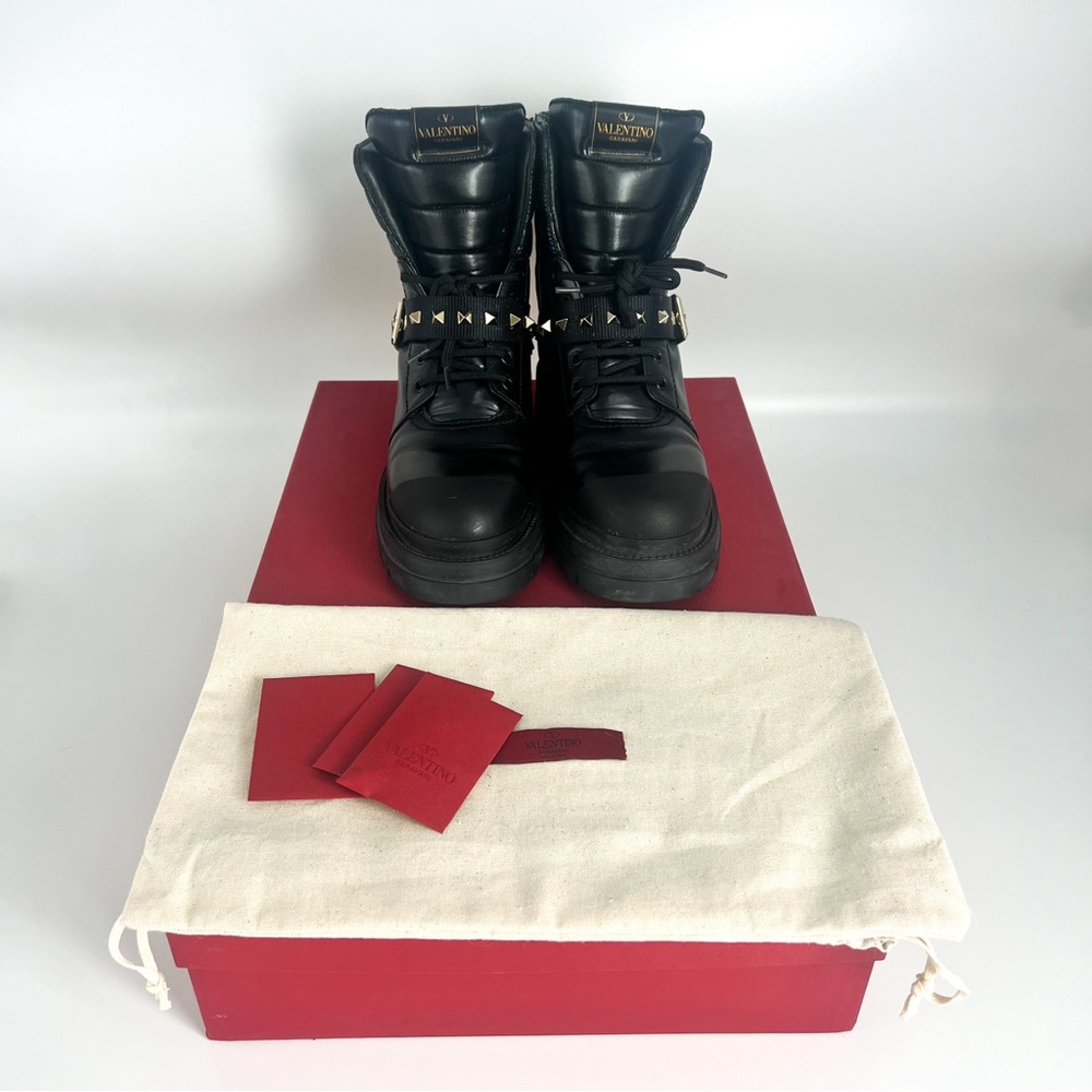 💯 AUTHENTIC VALENTINO GARAVANI CALFSKIN NYLON ROCKSTUD QUILTED WATERPROOF BOOTS - Picture 5 of 14
